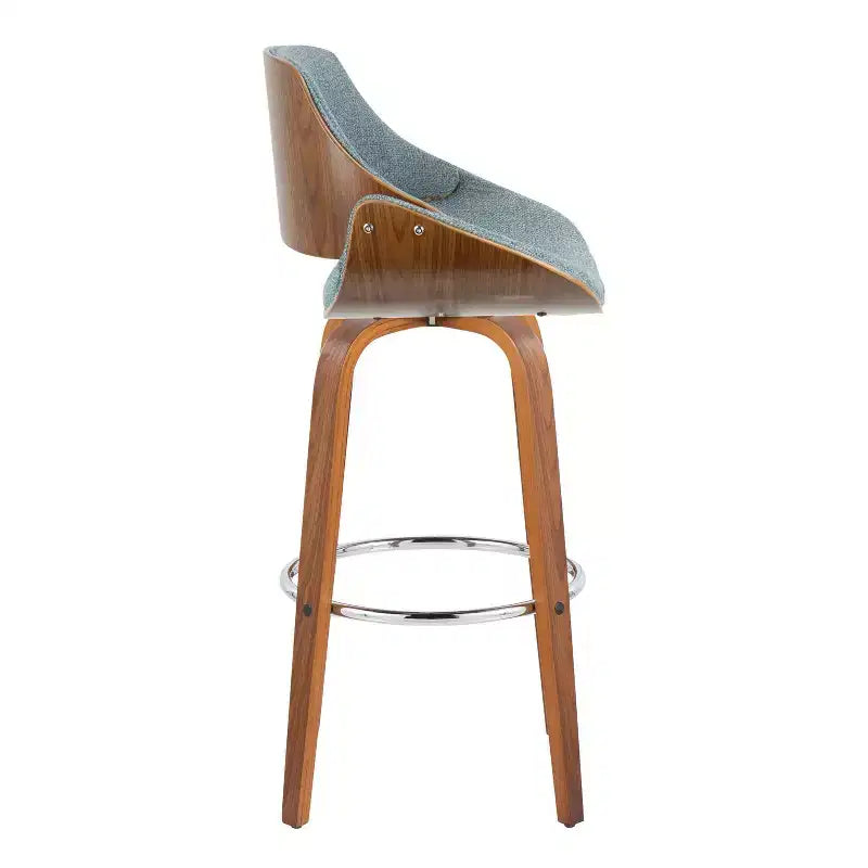 Lot de 2 tabourets de bar Fabrizzi Noyer/Chrome/Bleu : LumiSource, hauteur fixe, pivotants, pour îlot de cuisine