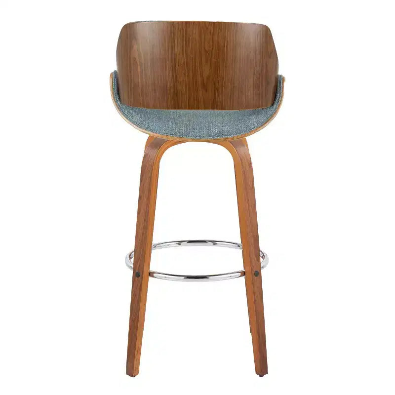 Lot de 2 tabourets de bar Fabrizzi Noyer/Chrome/Bleu : LumiSource, hauteur fixe, pivotants, pour îlot de cuisine