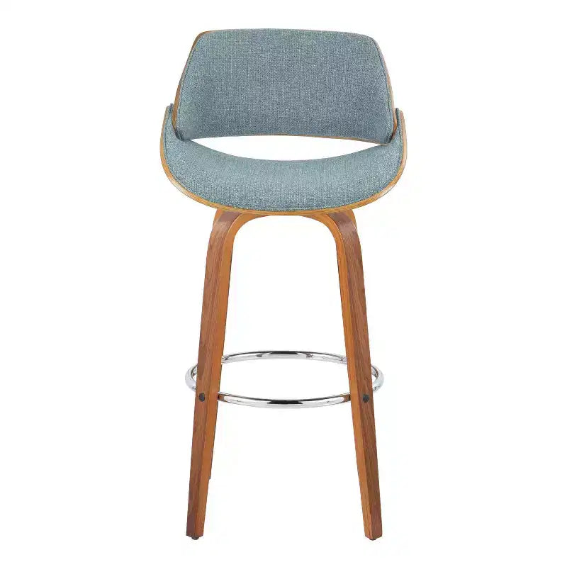 Lot de 2 tabourets de bar Fabrizzi Noyer/Chrome/Bleu : LumiSource, hauteur fixe, pivotants, pour îlot de cuisine