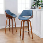 Lot de 2 tabourets de bar Fabrizzi Noyer/Chrome/Bleu : LumiSource, hauteur fixe, pivotants, pour îlot de cuisine