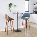 Lot de 2 tabourets de bar Fabrizzi Noyer/Chrome/Bleu : LumiSource, hauteur fixe, pivotants, pour îlot de cuisine