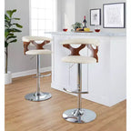 LumiSource Lot de 2 tabourets de bar réglables Gardenia Métal chromé/Bois noyer/PU crème