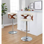 LumiSource Lot de 2 tabourets de bar réglables Gardenia Métal chromé/Bois noyer/PU crème