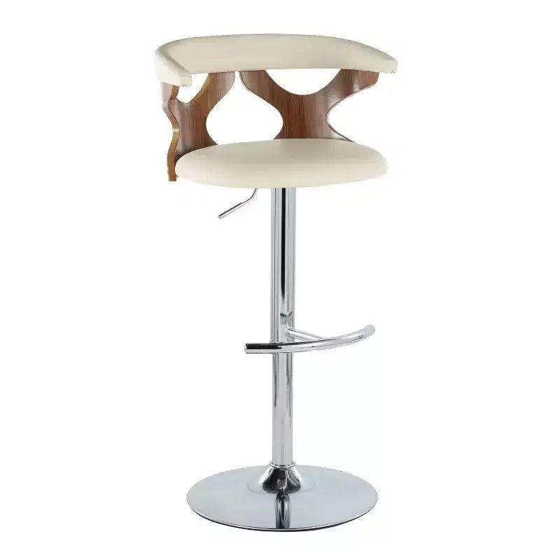 LumiSource Lot de 2 tabourets de bar réglables Gardenia Métal chromé/Bois noyer/PU crème