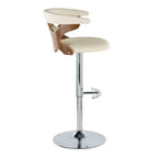 LumiSource Lot de 2 tabourets de bar réglables Gardenia Métal chromé/Bois noyer/PU crème