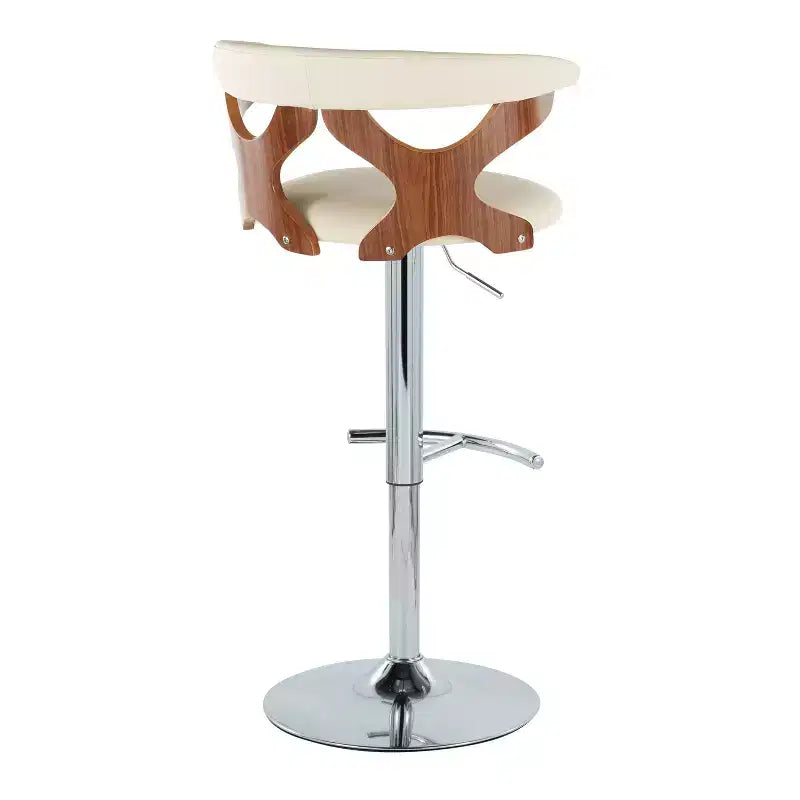 LumiSource Lot de 2 tabourets de bar réglables Gardenia Métal chromé/Bois noyer/PU crème