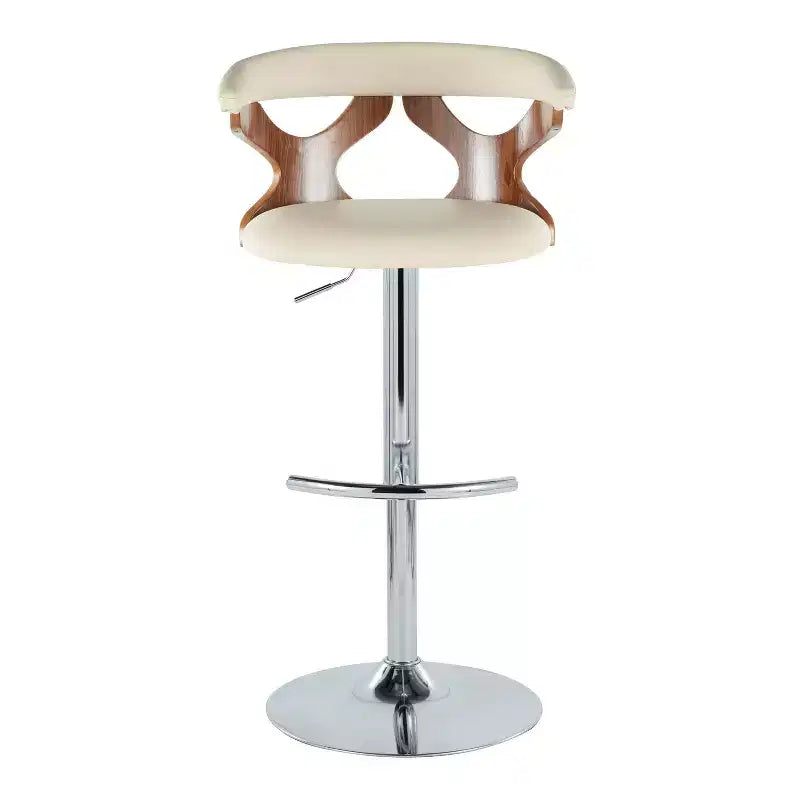 LumiSource Lot de 2 tabourets de bar réglables Gardenia Métal chromé/Bois noyer/PU crème
