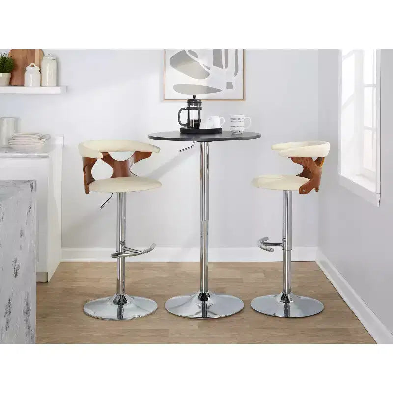 LumiSource Lot de 2 tabourets de bar réglables Gardenia Métal chromé/Bois noyer/PU crème