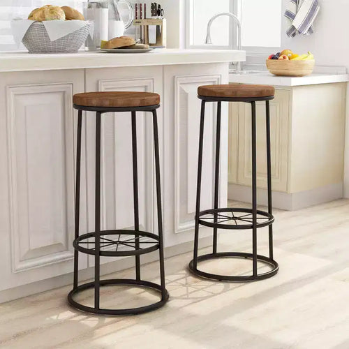 24/7 Magasinez de la maison : Lot de 2 tabourets de bar Pilat, hauteur fixe de 33 po, structure et repose-pieds en métal, gris clair