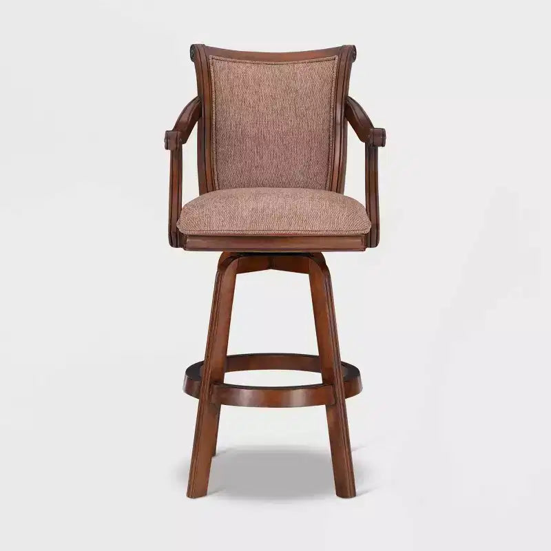31" Dakota Upholstery Swivel Barstool with Arms Light Brown - Powell Company: Rubberwood, Tweed Fabric, 275 lb Capacity