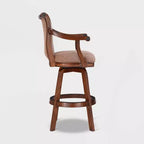 31" Dakota Upholstery Swivel Barstool with Arms Light Brown - Powell Company: Rubberwood, Tweed Fabric, 275 lb Capacity