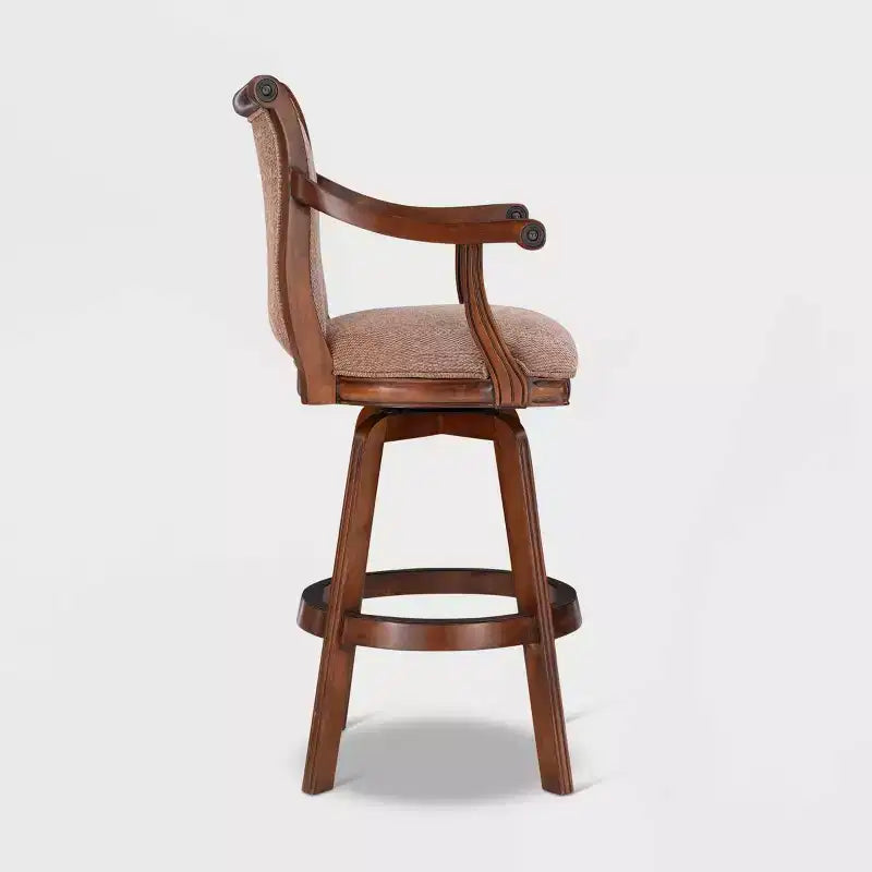 31" Dakota Upholstery Swivel Barstool with Arms Light Brown - Powell Company: Rubberwood, Tweed Fabric, 275 lb Capacity