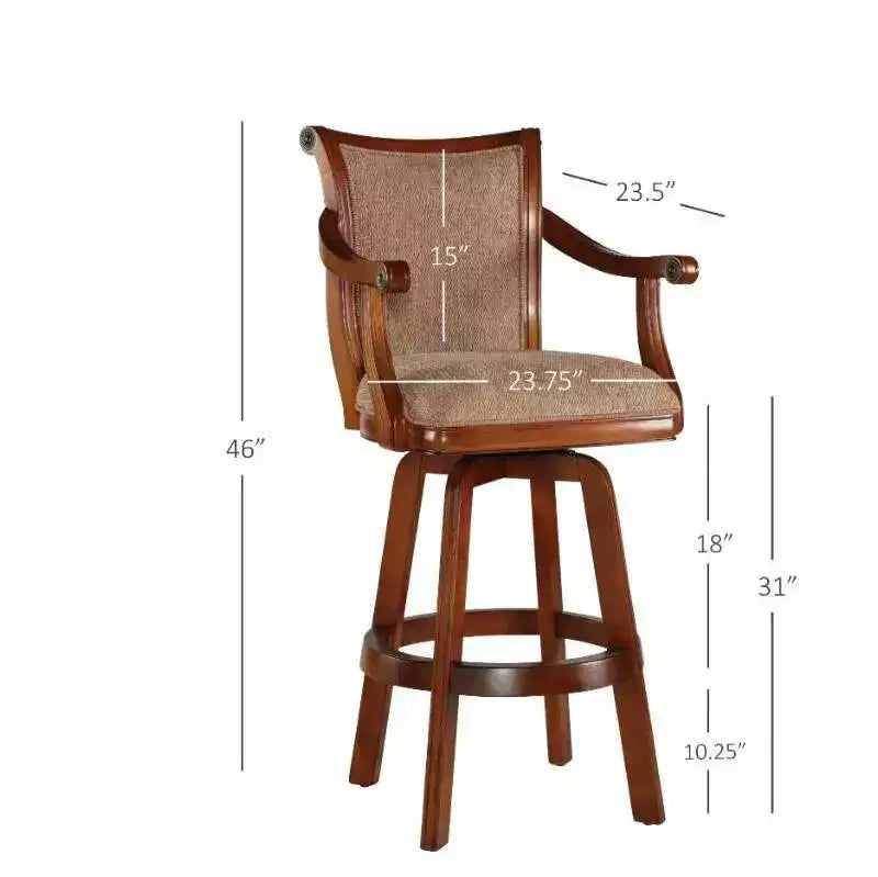 31" Dakota Upholstery Swivel Barstool with Arms Light Brown - Powell Company: Rubberwood, Tweed Fabric, 275 lb Capacity
