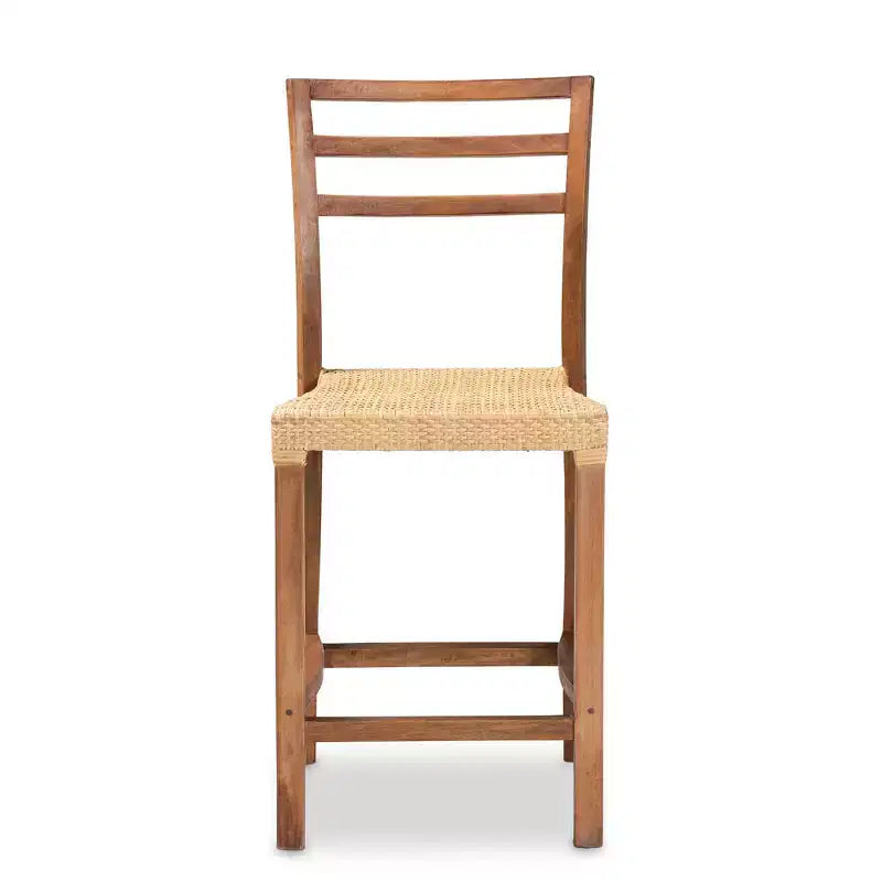Tabouret de bar à hauteur de comptoir Arthur Wood et rotin Naturel/Noyer - bali & pari : Style bohème, Aucun assemblage requis