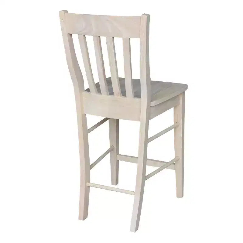Tabouret de bar International Concepts 23,82" hauteur comptoir de café non fini : cadre en bois massif, dossier à lattes