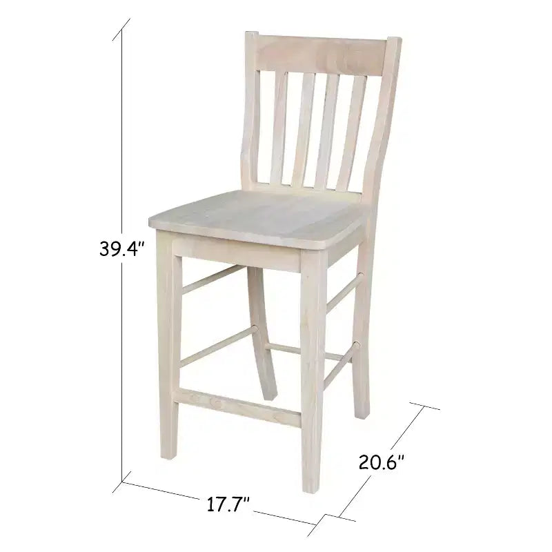 Tabouret de bar International Concepts 23,82" hauteur comptoir de café non fini : cadre en bois massif, dossier à lattes