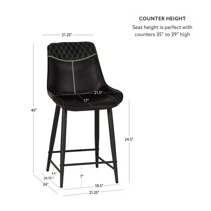 Tabouret de bar rembourré Linon Elder, hauteur comptoir, noir