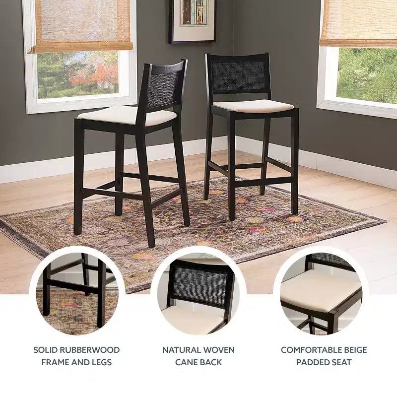 Powell Lot de 2 tabourets de bar Bessie Cane noirs