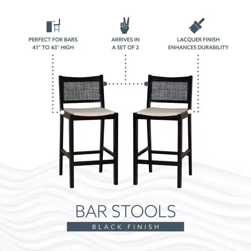 Powell Lot de 2 tabourets de bar Bessie Cane noirs