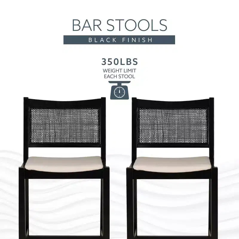 Powell Lot de 2 tabourets de bar Bessie Cane noirs