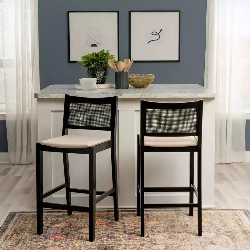 Powell Lot de 2 tabourets de bar Bessie Cane noirs