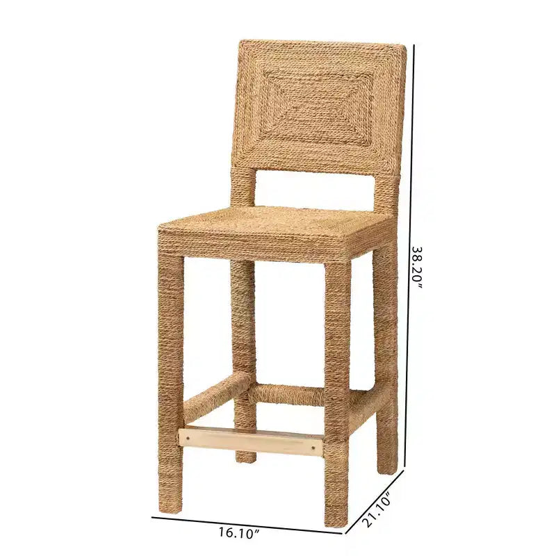 bali & pari Tabouret de bar hauteur comptoir en herbe de mer naturelle et bois d'acajou Anfield : Garantie limitée de 30 jours, aucun assemblage requis