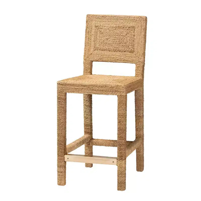 bali & pari Tabouret de bar hauteur comptoir en herbe de mer naturelle et bois d'acajou Anfield : Garantie limitée de 30 jours, aucun assemblage requis