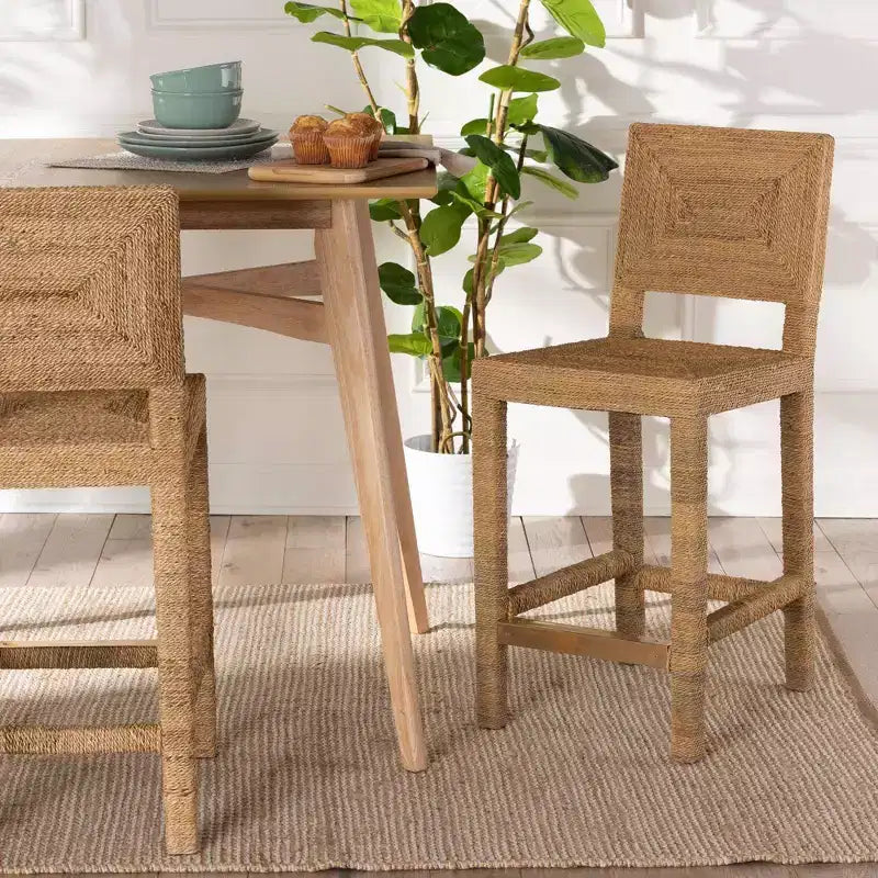 bali & pari Tabouret de bar hauteur comptoir en herbe de mer naturelle et bois d'acajou Anfield : Garantie limitée de 30 jours, aucun assemblage requis