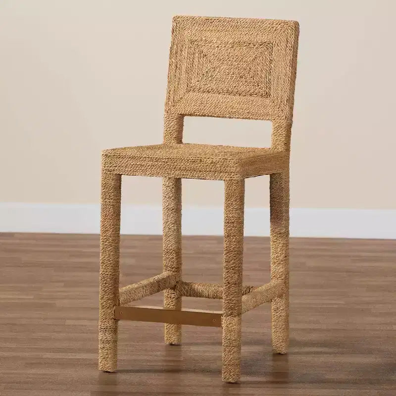 bali & pari Tabouret de bar hauteur comptoir en herbe de mer naturelle et bois d'acajou Anfield : Garantie limitée de 30 jours, aucun assemblage requis