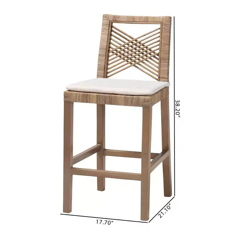 bali & pari Poltak Tabouret de bar à hauteur de comptoir en rotin naturel et bois d'acajou Kubu gris/taupe rustique