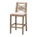 bali & pari Poltak Tabouret de bar à hauteur de comptoir en rotin naturel et bois d'acajou Kubu gris/taupe rustique