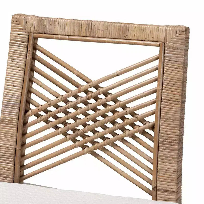 bali & pari Poltak Tabouret de bar à hauteur de comptoir en rotin naturel et bois d'acajou Kubu gris/taupe rustique