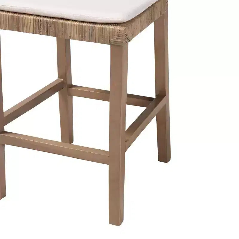 bali & pari Poltak Tabouret de bar à hauteur de comptoir en rotin naturel et bois d'acajou Kubu gris/taupe rustique
