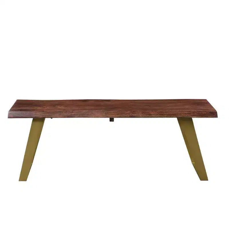 Banc 152 cm (60") en palissandre indien (sheesham) massif à bords naturels, marron/doré - Timbergirl : pieds en fer, fabriqué à la main en Inde