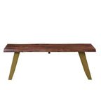 Banc 152 cm (60") en palissandre indien (sheesham) massif à bords naturels, marron/doré - Timbergirl : pieds en fer, fabriqué à la main en Inde