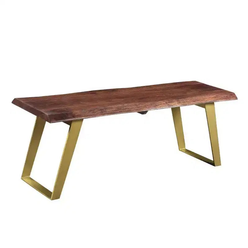 Banc 152 cm (60") en palissandre indien (sheesham) massif à bords naturels, marron/doré - Timbergirl : pieds en fer, fabriqué à la main en Inde