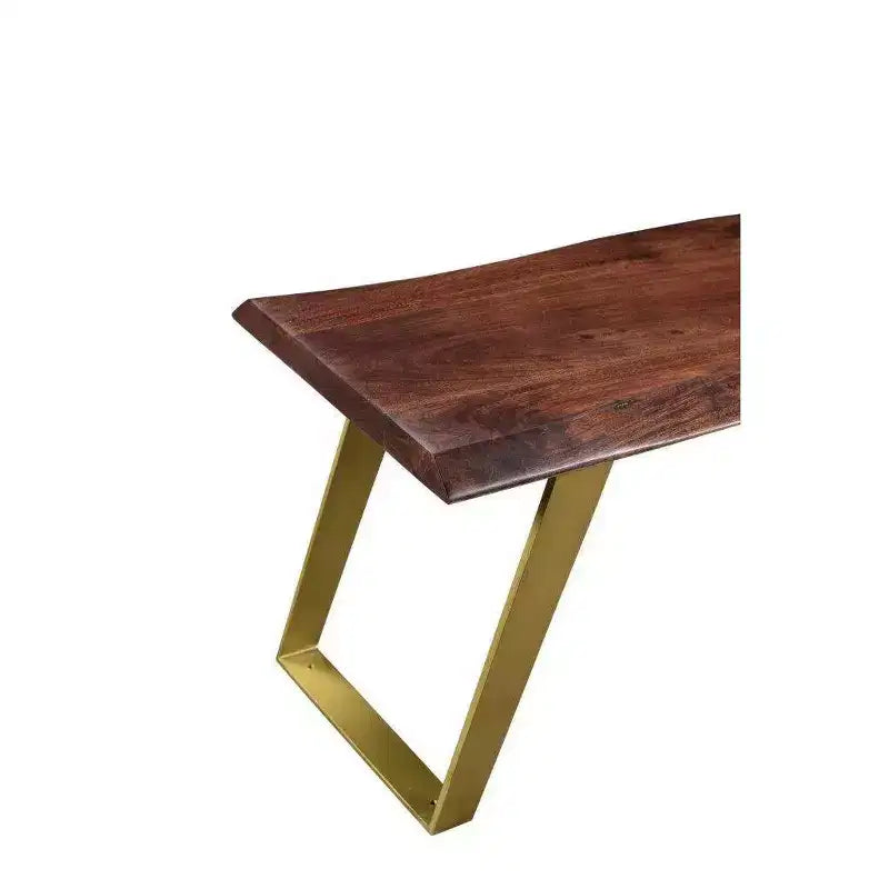 Banc 152 cm (60") en palissandre indien (sheesham) massif à bords naturels, marron/doré - Timbergirl : pieds en fer, fabriqué à la main en Inde