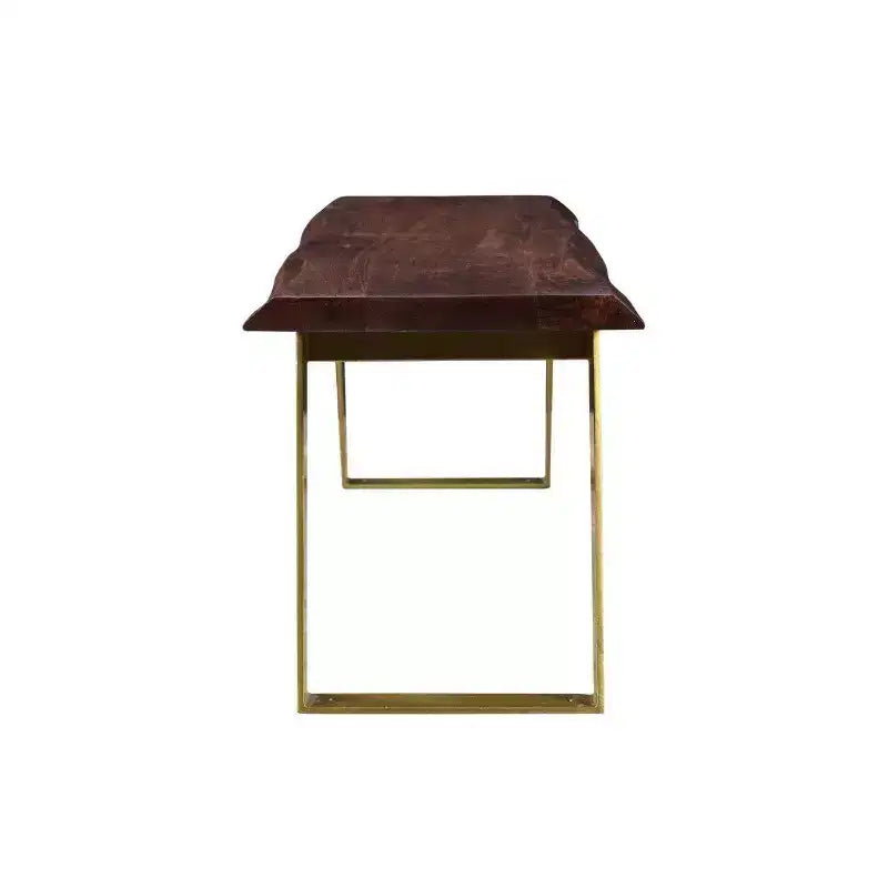 Banc 152 cm (60") en palissandre indien (sheesham) massif à bords naturels, marron/doré - Timbergirl : pieds en fer, fabriqué à la main en Inde