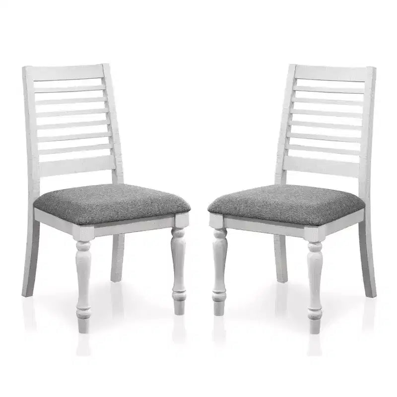 Lot de 2 chaises de salle à manger Cambrien Rustique rembourrées Antiques Blanc/Gris - HOMES: Inside + Out : Dossier échelle, Rembourrage polyester, Cadre en bois