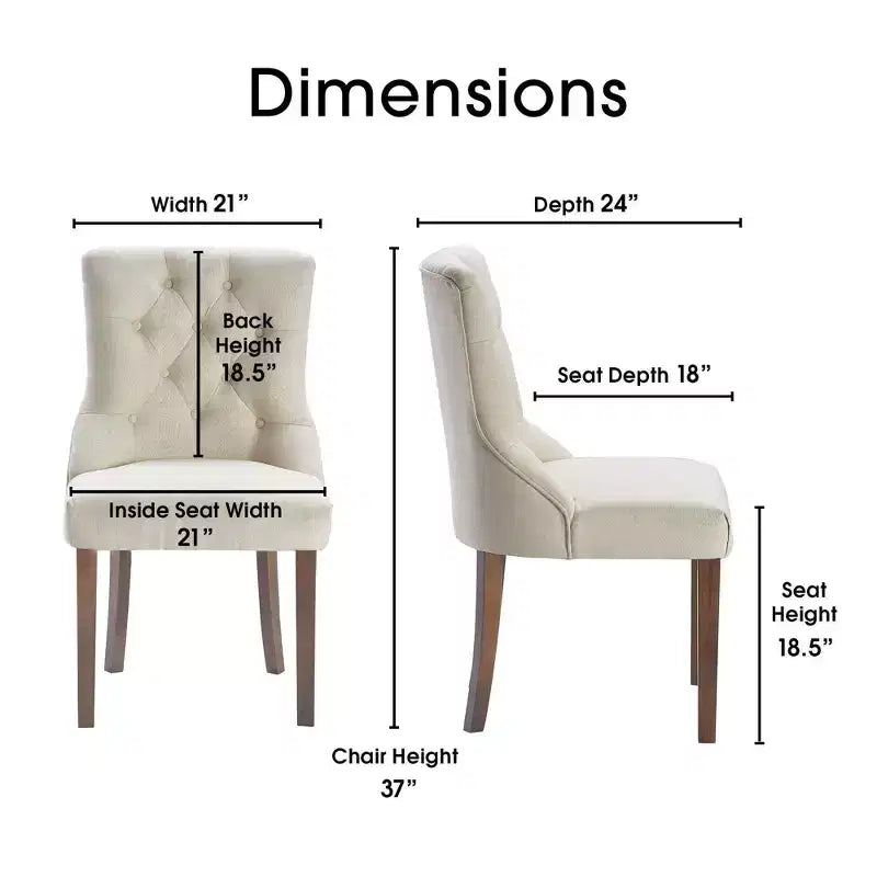 Lot de 2 Chaises d'appoint capitonnées Elmhurst Crème Vintage - Finch : Rembourrées, Dossier Contours, Pieds en Bois