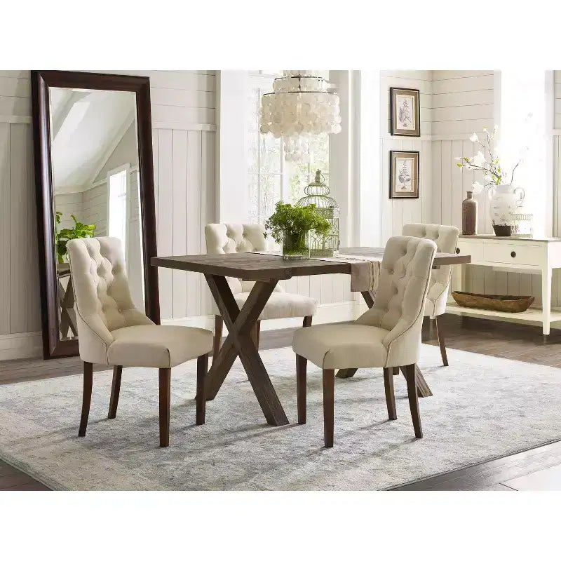 Lot de 2 Chaises d'appoint capitonnées Elmhurst Crème Vintage - Finch : Rembourrées, Dossier Contours, Pieds en Bois