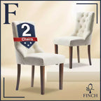 Lot de 2 Chaises d'appoint capitonnées Elmhurst Crème Vintage - Finch : Rembourrées, Dossier Contours, Pieds en Bois