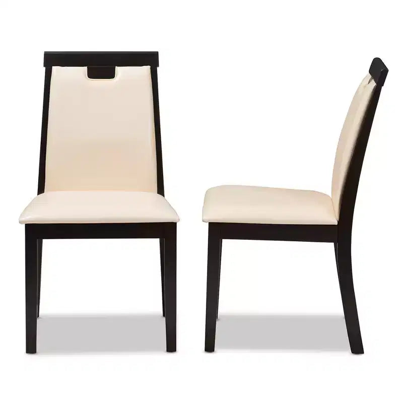 Lot de 2 chaises de salle à manger modernes et contemporaines en similicuir Evelyn, marron foncé/beige - Baxton Studio