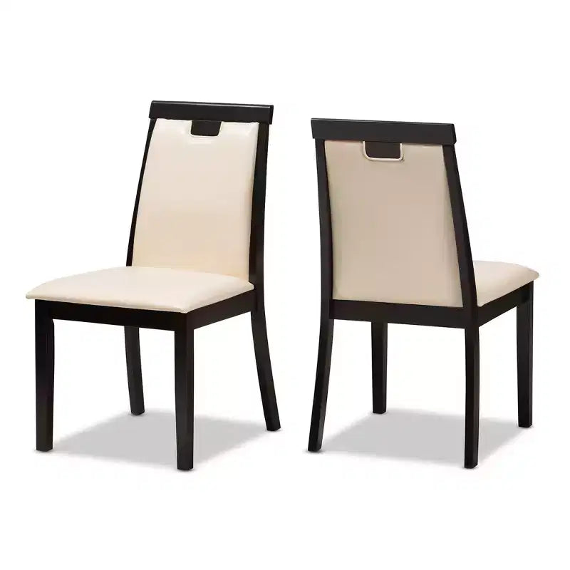 Lot de 2 chaises de salle à manger modernes et contemporaines en similicuir Evelyn, marron foncé/beige - Baxton Studio