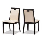 Lot de 2 chaises de salle à manger modernes et contemporaines en similicuir Evelyn, marron foncé/beige - Baxton Studio