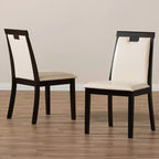 Lot de 2 chaises de salle à manger modernes et contemporaines en similicuir Evelyn, marron foncé/beige - Baxton Studio