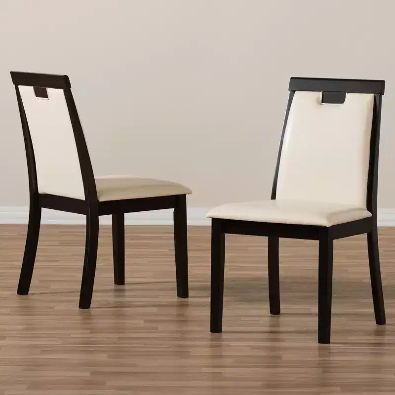 Lot de 2 chaises de salle à manger modernes et contemporaines en similicuir Evelyn, marron foncé/beige - Baxton Studio