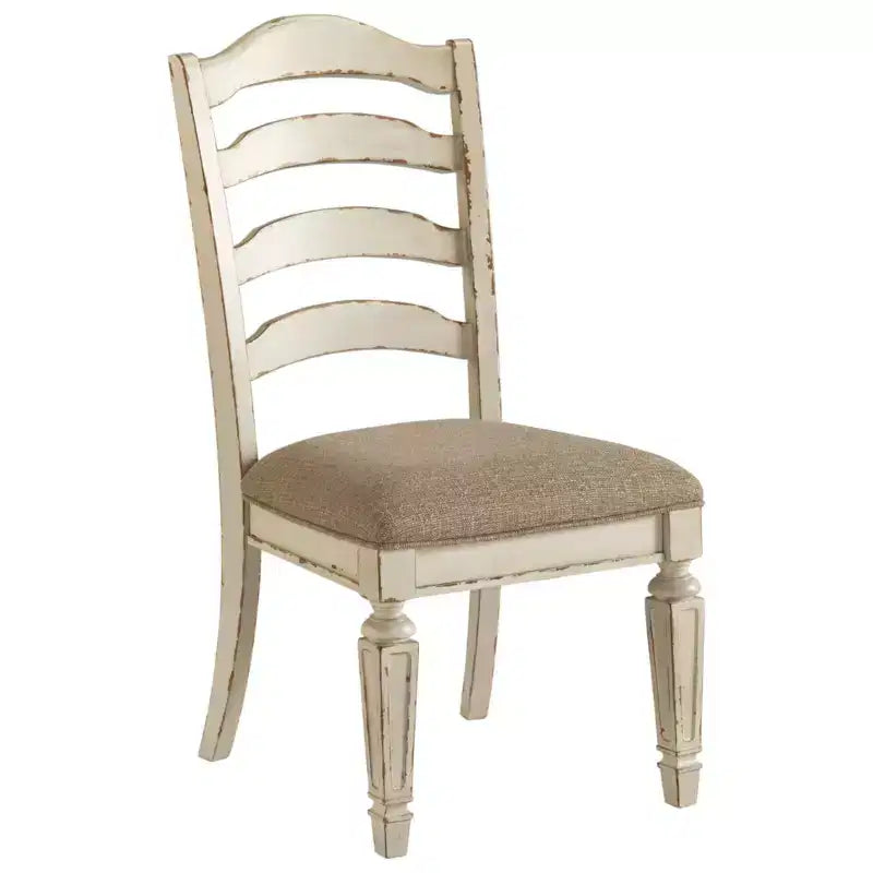 Lot de 2 chaises de salle à manger Realyn Ladderback rembourrées, blanc écaillé - Signature Design by Ashley