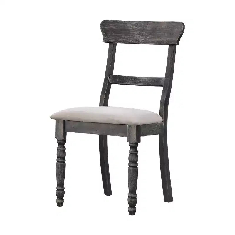 Lot de 2 chaises Wallace marron clair/gris - Acme Furniture : Lin rembourré, pieds tournés, dossier à traverses