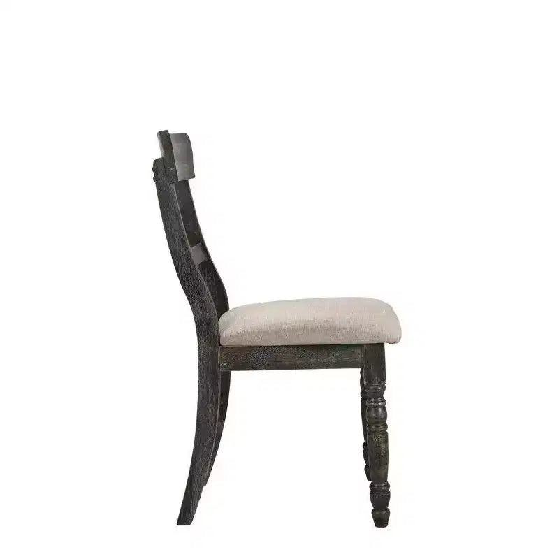 Lot de 2 chaises Wallace marron clair/gris - Acme Furniture : Lin rembourré, pieds tournés, dossier à traverses